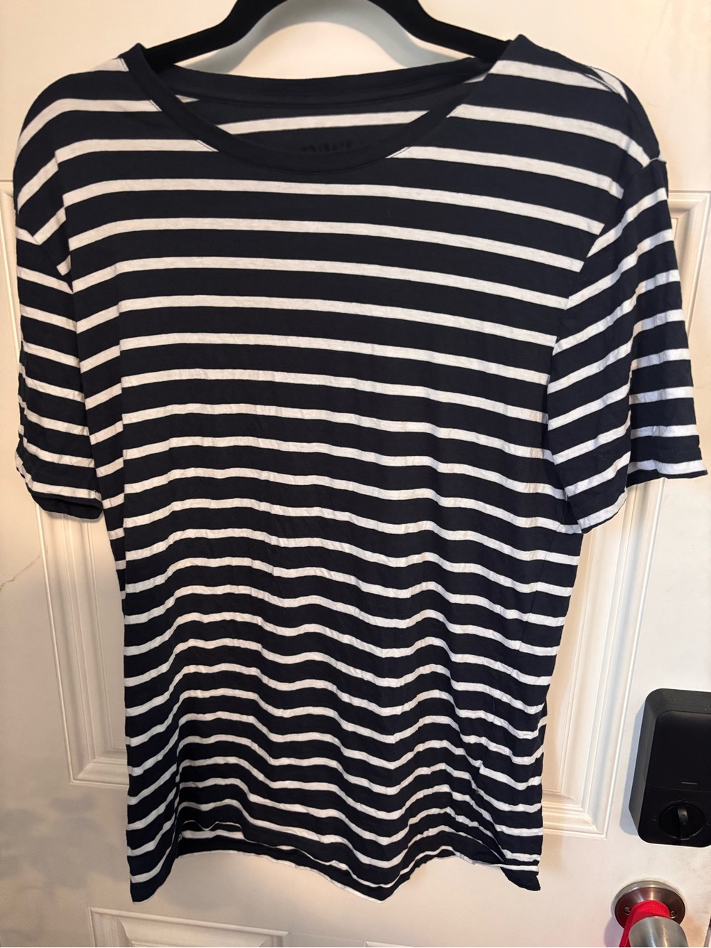 Pact Navy and White Striped Short Sleeve Crew Tee